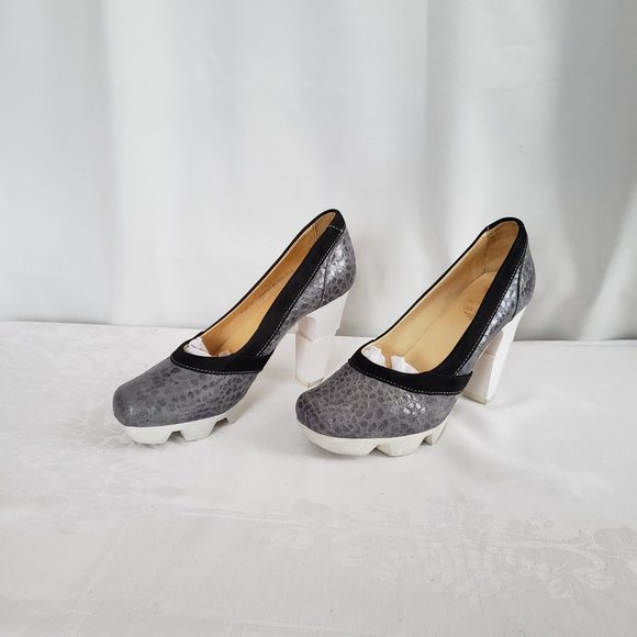 PROPHECY Designer modern geometrical heel. Snakeskin pattern leather. Platform. - Picture 6 of 15